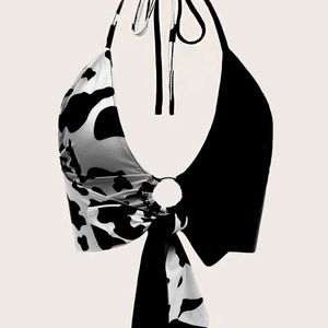 Adorable country halter top cow print.